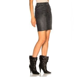 Mother The Swooner Exposed Zip Mini Fray distressed fray black denim skirt 25